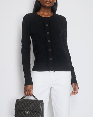 Chanel Black Knitted Button Down Cardigan with Ruched Trim Size FR 40 (UK 12)