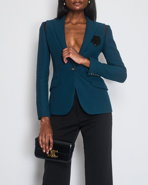 Schiaparelli Teal Single Breasted Blazer Jacket with Embellished Heart Detail Size FR 34 (UK 6)