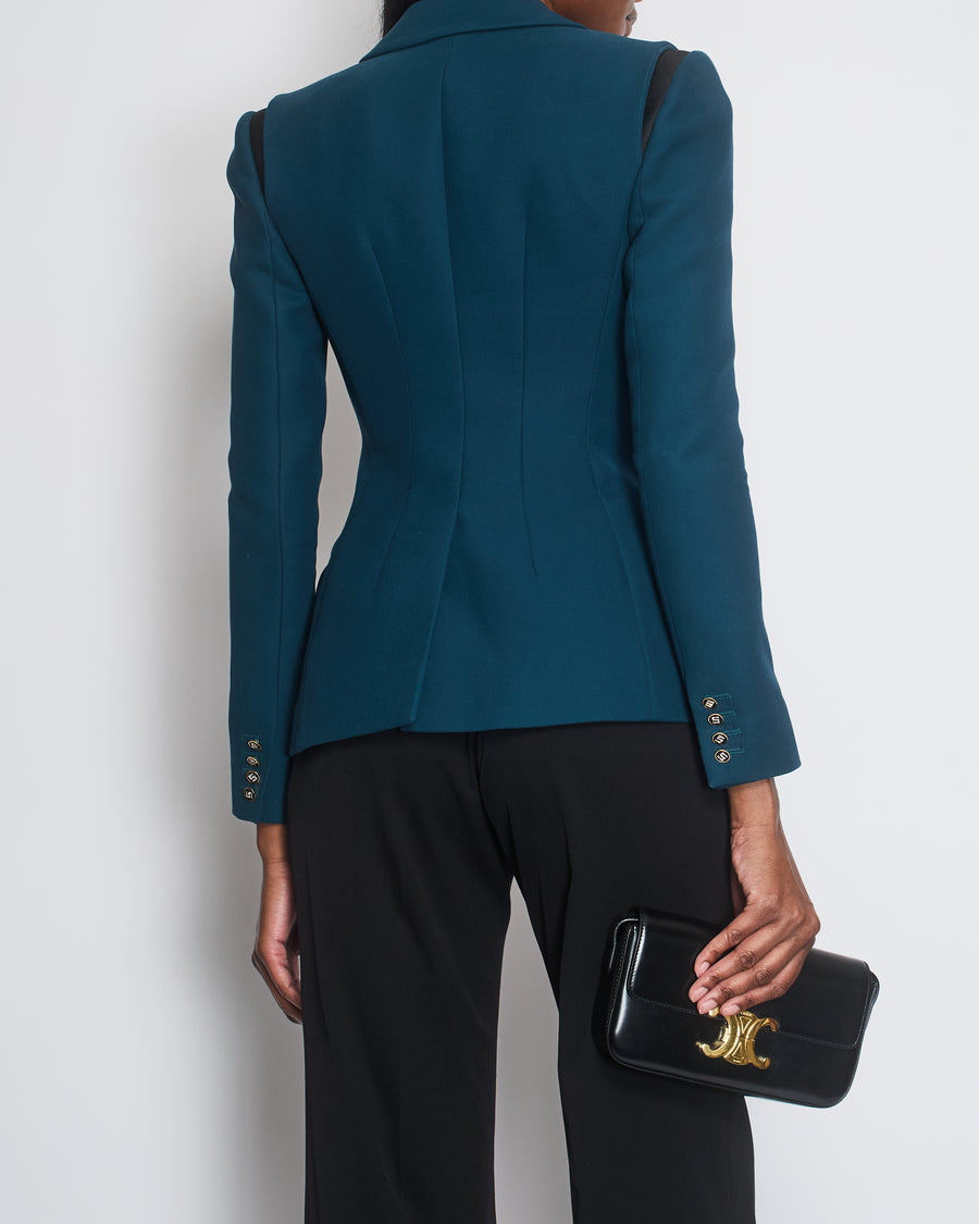 Schiaparelli Teal Single Breasted Blazer Jacket with Embellished Heart Detail Size FR 34 (UK 6)