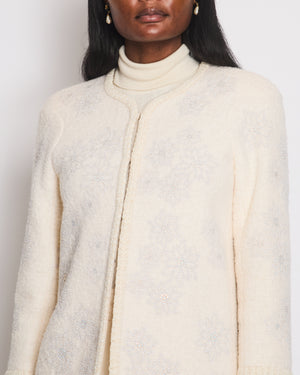 Chanel 15A Paris-Salzburg Cream Tweed Jacket with Sequin Embellished Edelweiss and Pearl Buttons Size FR 36 (UK 8)