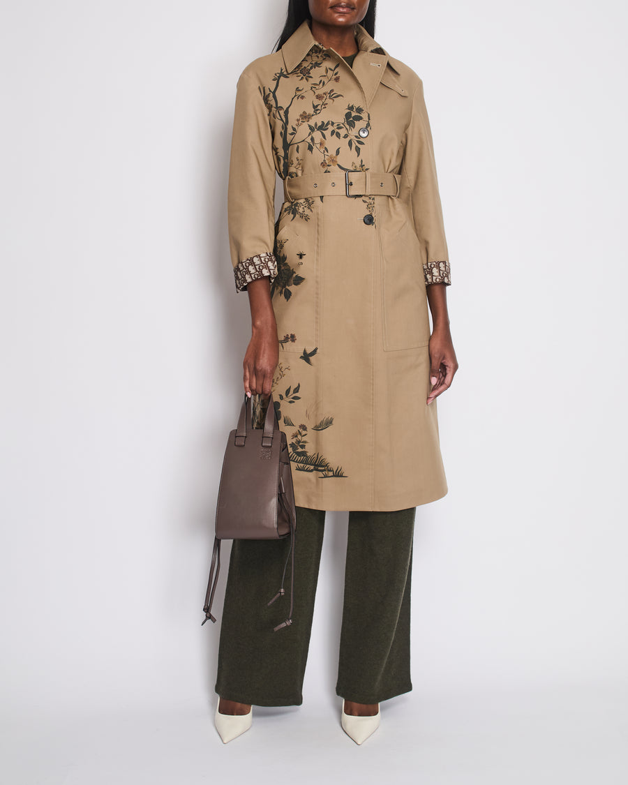 Christian Dior Beige AW22 Trench Coat with Dior Oblique Lining and Cuff Details with Garden Print Details FR 34 (UK 6)