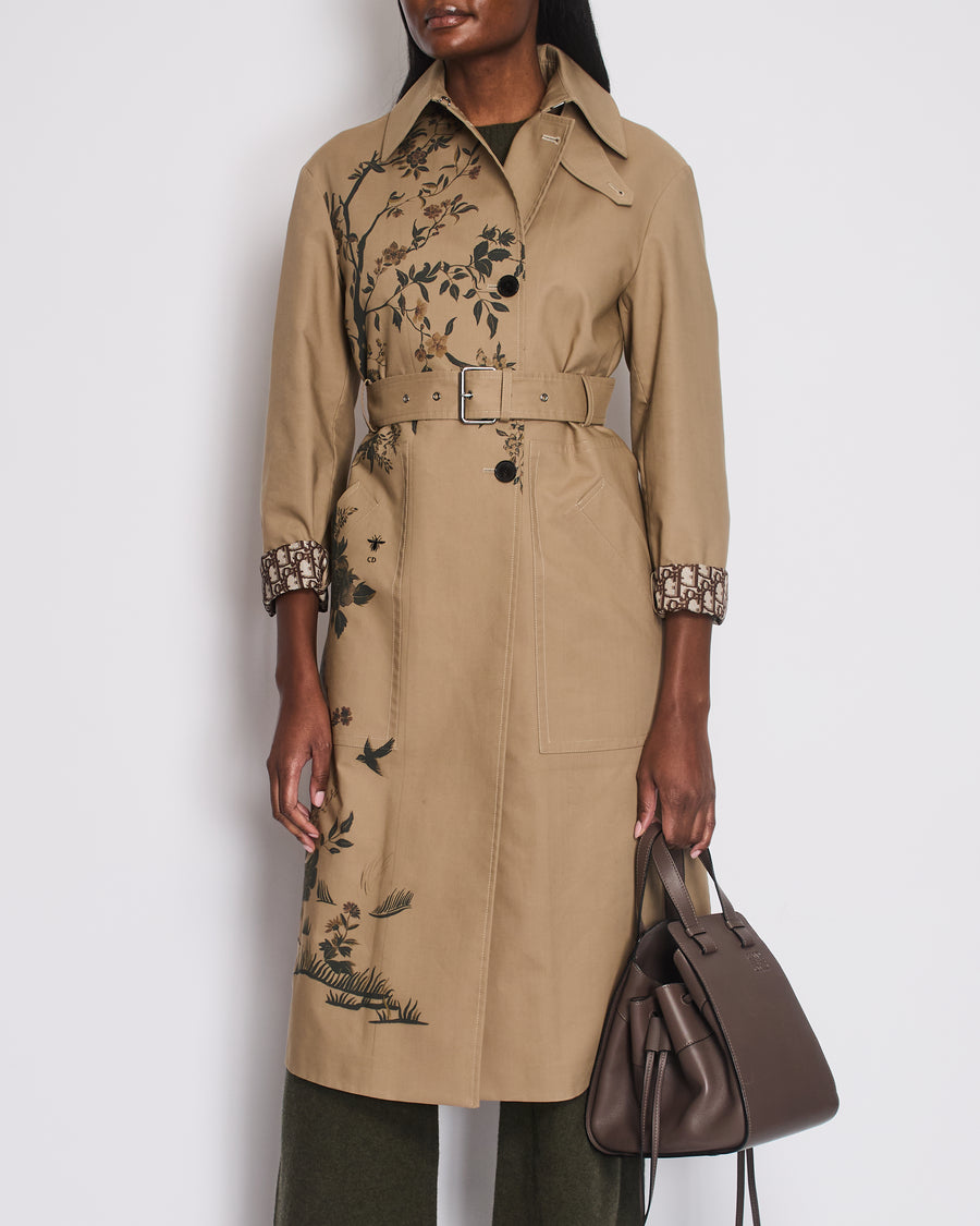 Christian Dior Beige AW22 Trench Coat with Dior Oblique Lining and Cuff Details with Garden Print Details FR 34 (UK 6)