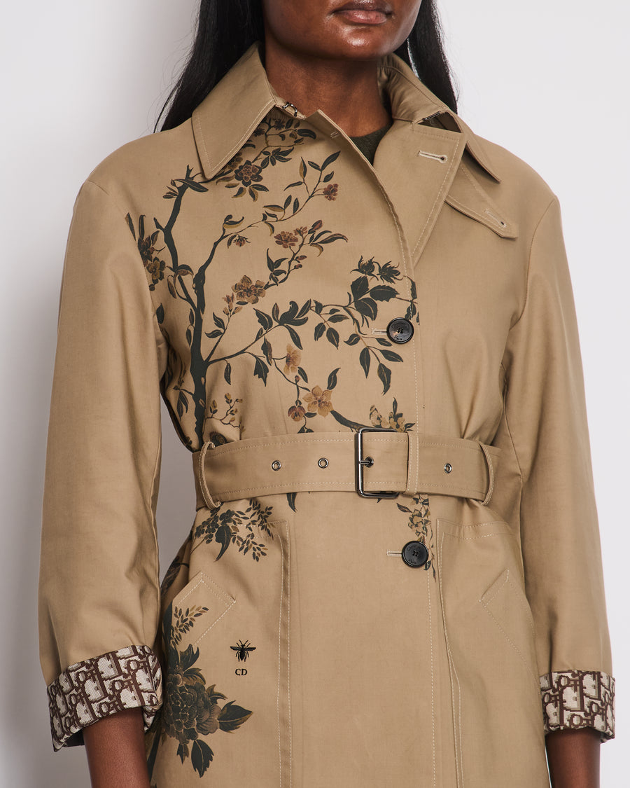 Christian Dior Beige AW22 Trench Coat with Dior Oblique Lining and Cuff Details with Garden Print Details FR 34 (UK 6)