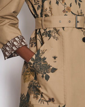 Christian Dior Beige AW22 Trench Coat with Dior Oblique Lining and Cuff Details with Garden Print Details FR 34 (UK 6)