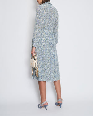 Céline Blue Floral Silk Midi Dress with Gold Logo Buttons Detailing Size FR 34 (UK 6)