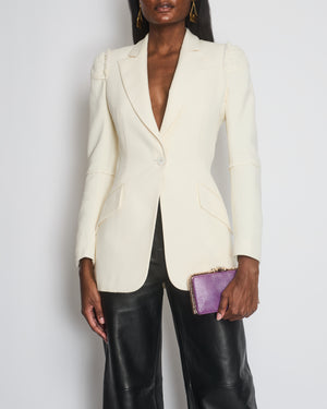 Alexander McQueen Cream Wool Blazer Jacket with Ruffle Details Size IT 40 (UK 8)