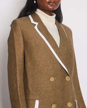 Fendi Khaki Double Breasted Coat with White Trim and Gold Button Detail Size IT 38 (UK 6)