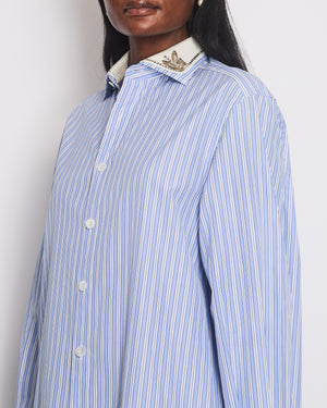 Gucci Blue Striped Shirt Dress with Embellished Detachable Collar and Pocket Detail Size IT 40 (UK 8)