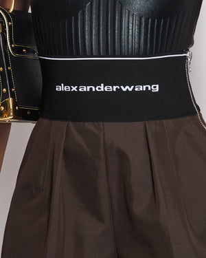 Alexander Wang Brown High Waist Elasticated Shorts with Logo Detail Size US 4 (UK 8)