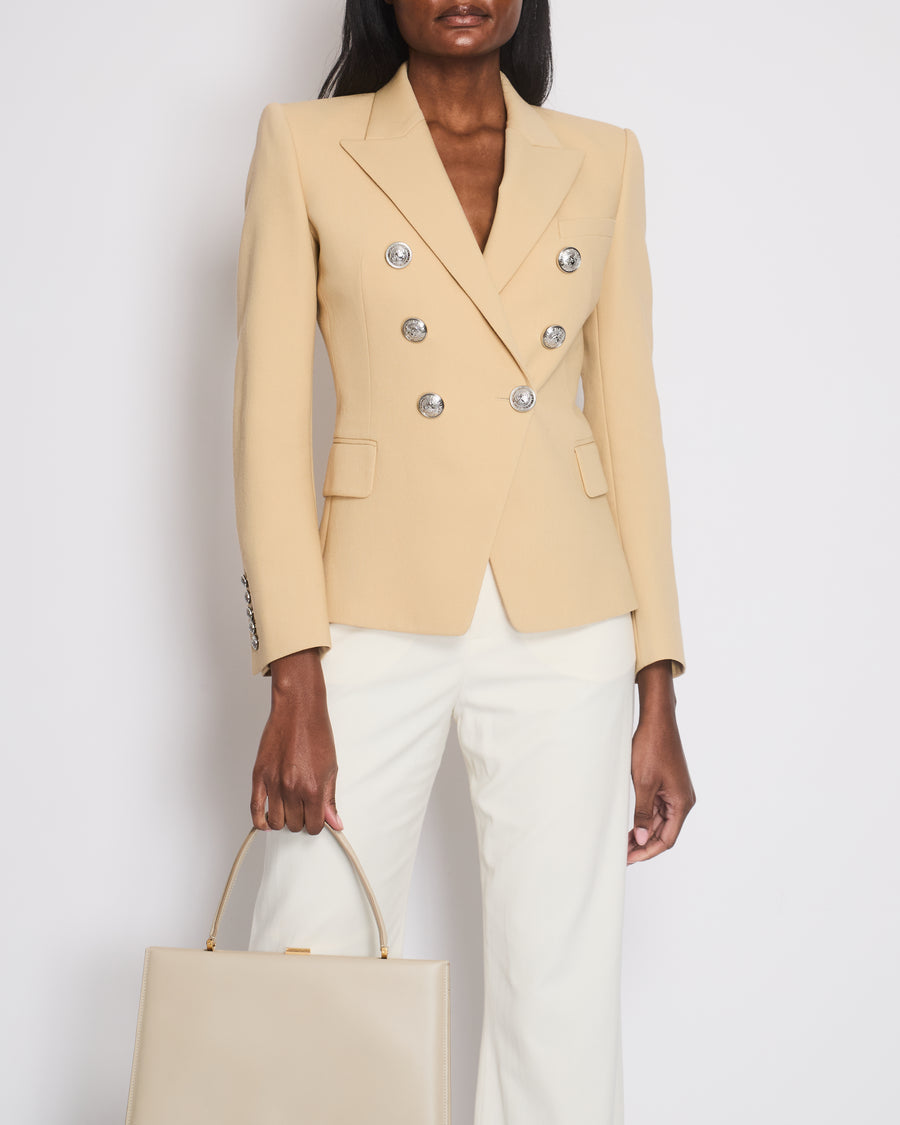 Balmain Beige Blazer Jacket with Silver Buttons and Shoulder Pads Size FR 36 (UK 8)