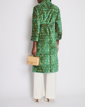 Gucci Long-Sleeve Green Velvet Robe with Multi Colour Floral Embellishment Detail Size IT 36 (UK 4)