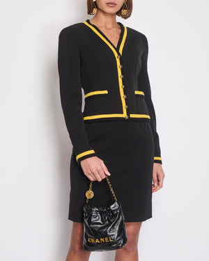 *HOT* Chanel 1994 Vintage Black and Yellow Wool Jacket 
Midi Skirt Set with CC Logo Button Details Size FR 40 (UK 12)