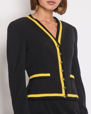 *HOT* Chanel 1994 Vintage Black and Yellow Wool Jacket 
Midi Skirt Set with CC Logo Button Details Size FR 40 (UK 12)