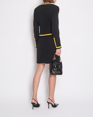 *HOT* Chanel 1994 Vintage Black and Yellow Wool Jacket 
Midi Skirt Set with CC Logo Button Details Size FR 40 (UK 12)