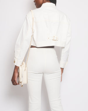 Zimmermann White Denim Cropped Jacket with Gold Button Details Size 0 (UK 6/8)