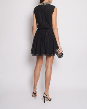 Saint Laurent Black Floral Lace Sleeveless Dress with Studded Neck Detail Size FR 38 (UK 10)