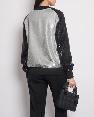 Balmain Black Sequin Panelled Bomber Jacket Size FR 38 (UK 10)