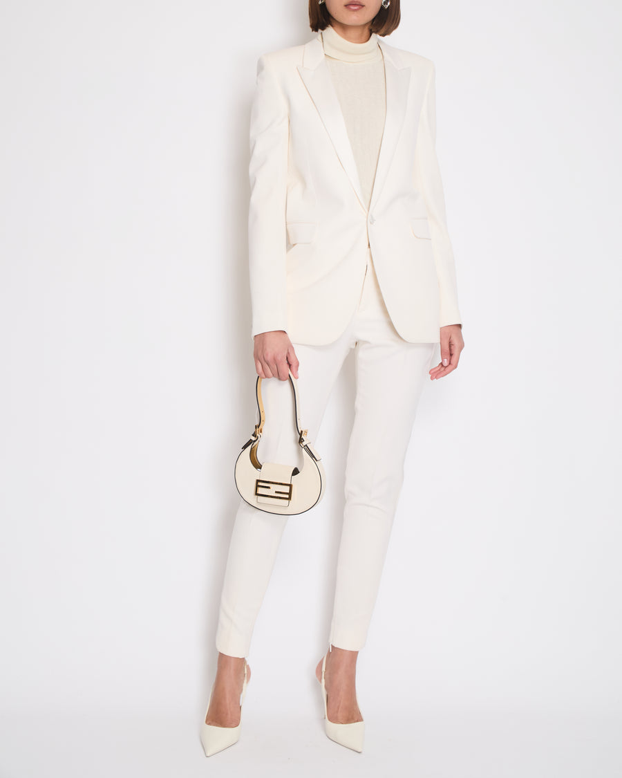 Saint Laurent Cream Suit Jacket and Trouser Set With Silk Lapel Detail Size FR 36 (UK 8)