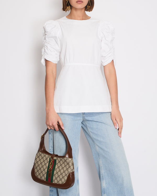 Celine White Cotton Poplin Short Sleeve Shirt With Ruching Detail Size FR 40 (UK 12)