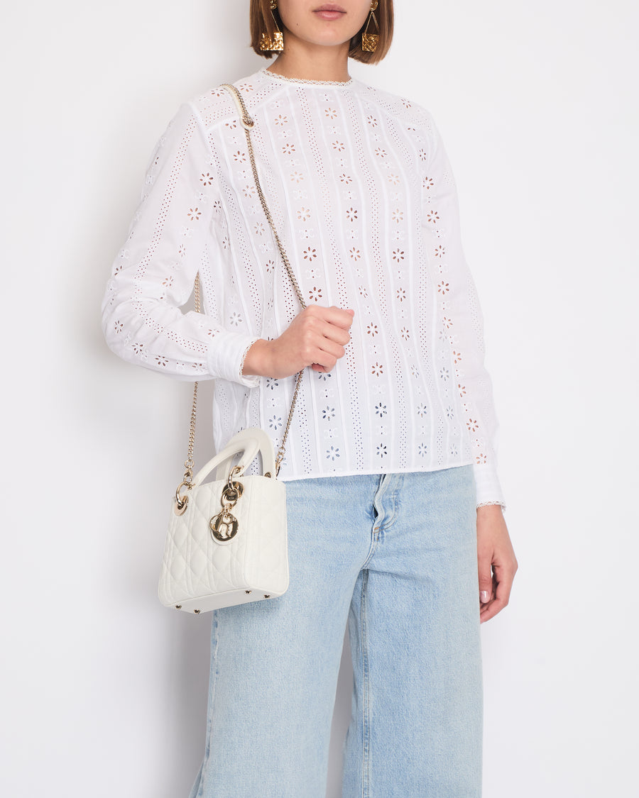 Celine White Long-Sleeve Sheer Blouse with Triomphe Logo Detail Size FR 36 (UK 8)