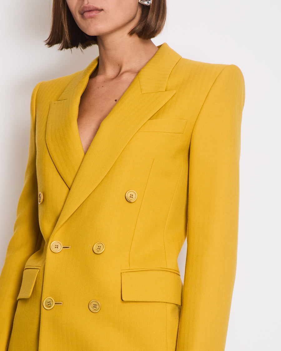 Saint Laurent Mustard Yellow Double Breasted Long Blazer FR 34 (UK 6)