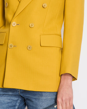 Saint Laurent Mustard Yellow Double Breasted Long Blazer FR 34 (UK 6)