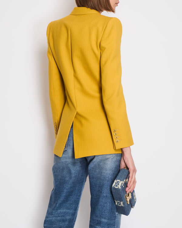 Saint Laurent Mustard Yellow Double Breasted Long Blazer FR 34 (UK 6)