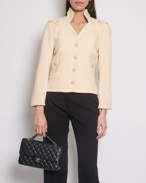 Chanel Cream Wool Jacket with Textured CC Button Details Size FR 38 (UK 10)