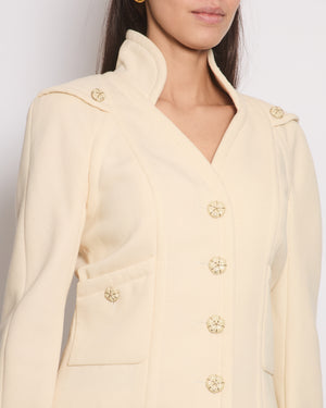 Chanel Cream Wool Jacket with Textured CC Button Details Size FR 38 (UK 10)