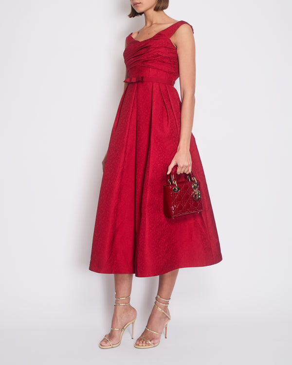 Self-Portrait Red Strap Pleated Midi Dress with Belt Detail Size UK 8 (US 4)