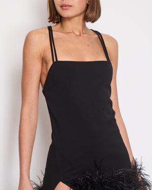 The Attico Black Strappy Mini Dress With Feather Hem and Silver Metal Detail Size IT 40 (UK 8)