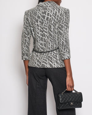 Chanel Black and Silver Metallic Tweed Jacket with CC Buttons and Removable Pearl Detail Size FR 38 (UK 10)