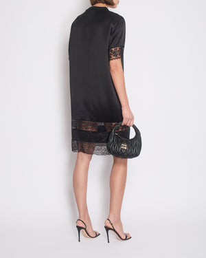 Givenchy Black Short Sleeve Silk Midi Dress with Lace Trim Detail Size FR 38 (UK 10)