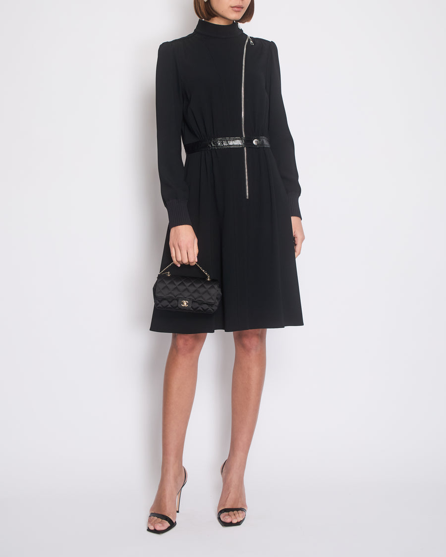 Louis Vuitton Black Mid Neck Long Sleeve Mid Dress with Zip and Belt Detail Size FR 40 (UK 12)