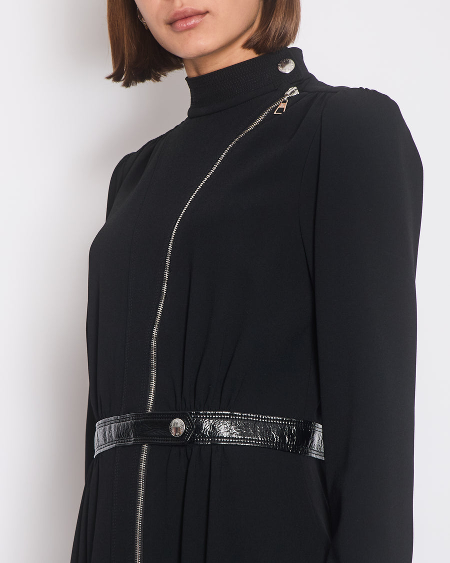 Louis Vuitton Black Mid Neck Long Sleeve Mid Dress with Zip and Belt Detail Size FR 40 (UK 12)