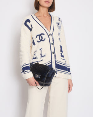 Chanel White, Blue Varsity Style Cardigan with "31" Logo Buttons Detail Size FR 38 (UK 10)