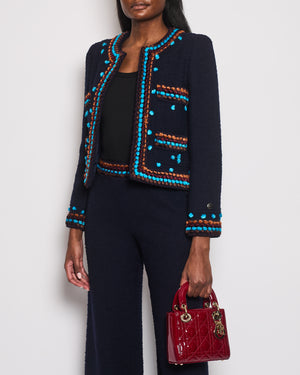 Chanel for Bergdorf Goodman AW/97 Navy Boucle Cropped Jacket with Matching Trousers Size FR 36 (UK 8)