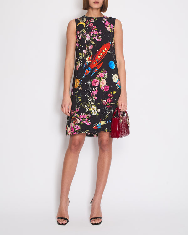 Dolce 
Gabbana Black Silk Sleeveless Dress with Floral Prints Size IT 40 (UK 8)