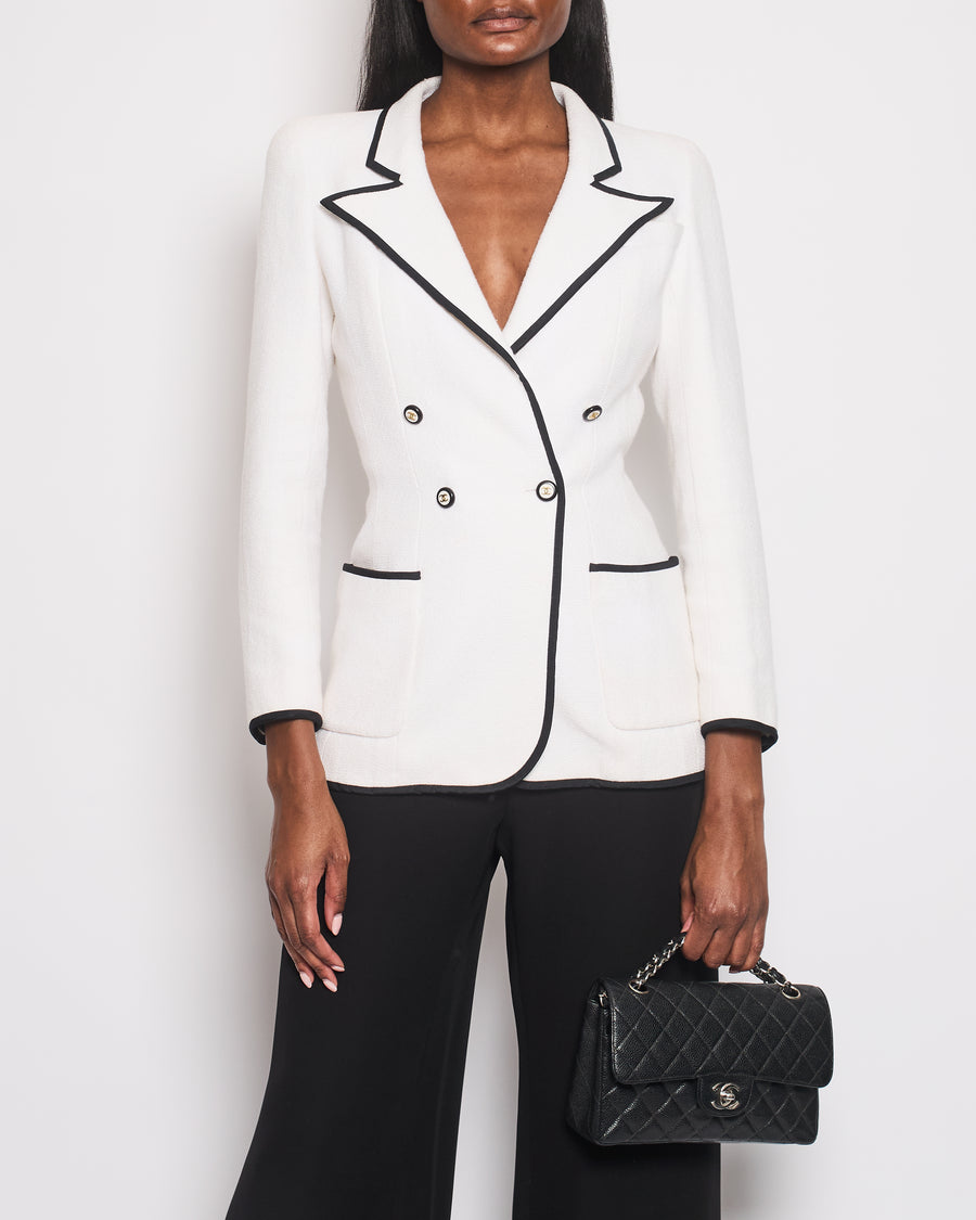 Chanel 95/P White Double Breasted Blazer with Black Trim Detail Size FR 36 (UK 8)