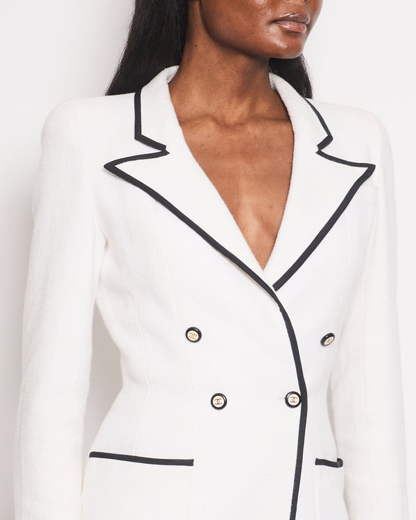 Chanel 95/P White Double Breasted Blazer with Black Trim Detail Size FR 36 (UK 8)