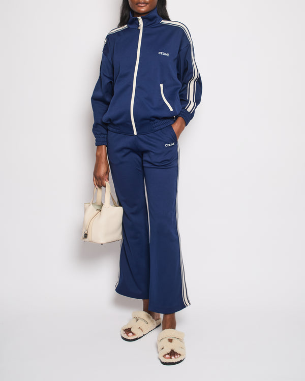 Celine Blue Two-Piece Tracksuit Set with Logo and Stripe Trim Size XS/S (UK 6/8)