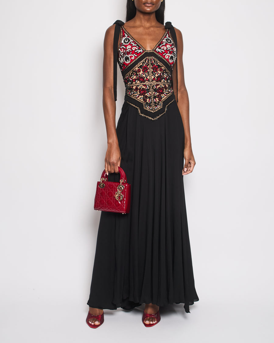 Elie Saab Black Floral Embellished Maxi Gown Size 34 (UK 6)