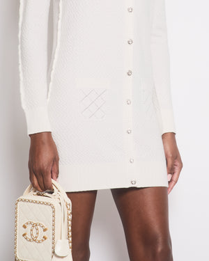 *HOT* Chanel 22A Ivory Long-Line Cashmere Cardigan with Crystal CC Buttons Detail Size FR 38 (UK 10)