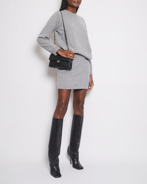 *HOT* Chanel 24B Grey Cashmere Jumper and Mini Skirt Set with Silver CC Buttons Details Size FR 36 (UK 8)