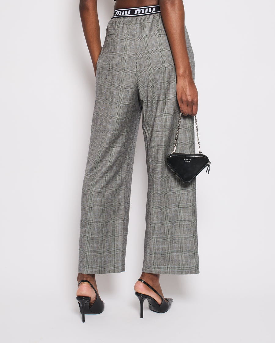 Miu Miu Grey Checkered Logo Trousers Size IT 38 (UK 6)