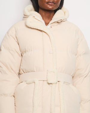 IENKI IENKI Cream Hooded Puffer Coat with Shearling Trim Detail Size S (UK 8-10)RRP £1,500