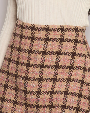 Gucci Brown Checked Lamé Tweed Mini Skirt Size IT 44 (UK 14)