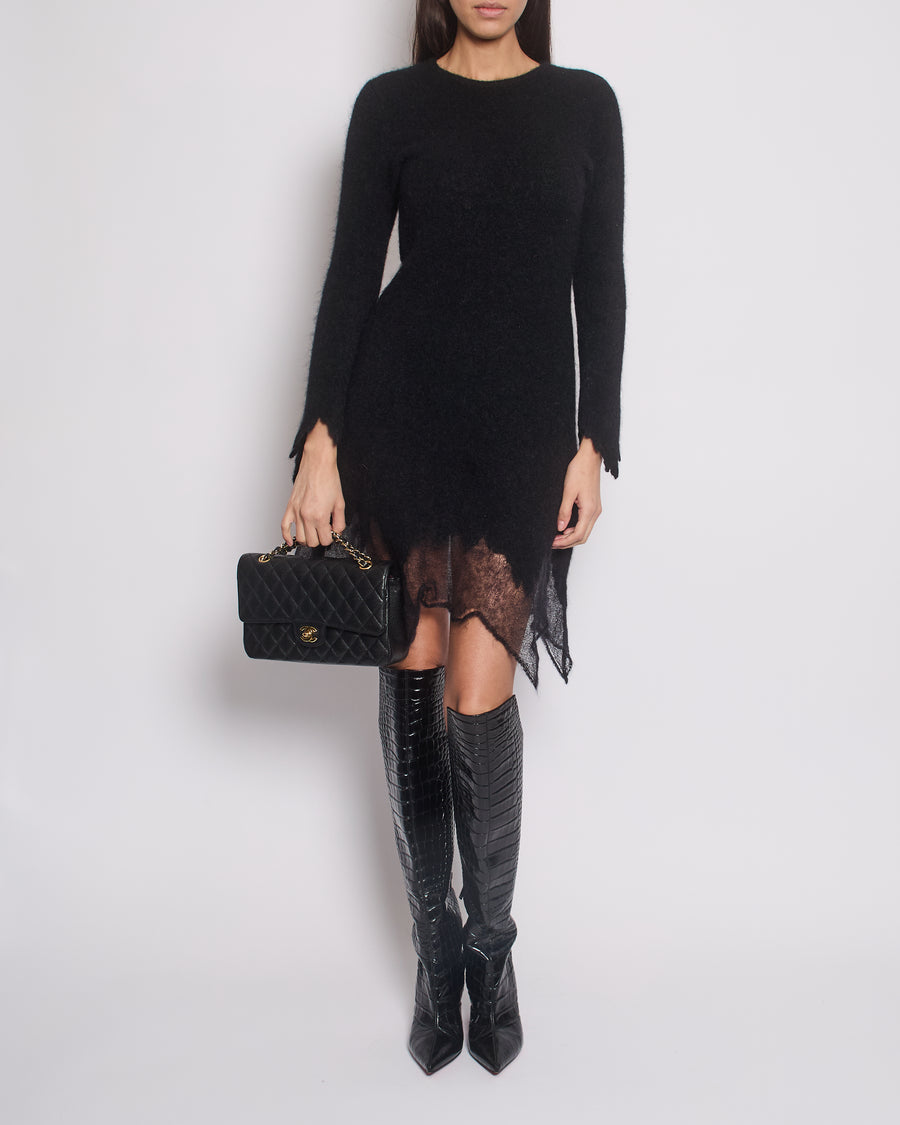 Chanel Black Round Neck Long Sleeve Mohair Midi Dress Size FR 36 (UK 8)