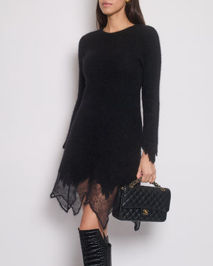 Chanel Black Round Neck Long Sleeve Mohair Midi Dress Size FR 36 (UK 8)