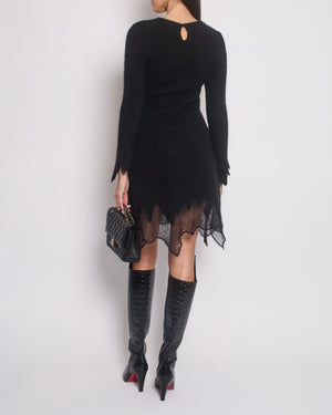 Chanel Black Round Neck Long Sleeve Mohair Midi Dress Size FR 36 (UK 8)